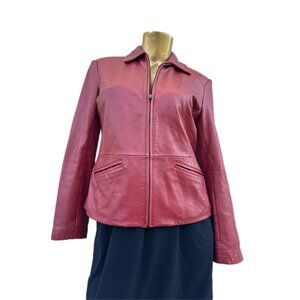 Y2K Preston & York Petite Red Lamb Leather Jacket Vintage Zip Front Size PP